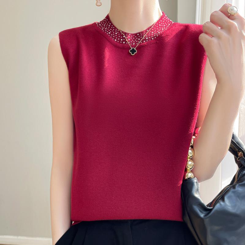 24 Весна и лето новый тонкий имитация свитера женская вязаная базовая рубашка без рукавов жилет женский круглый вырез внутренний