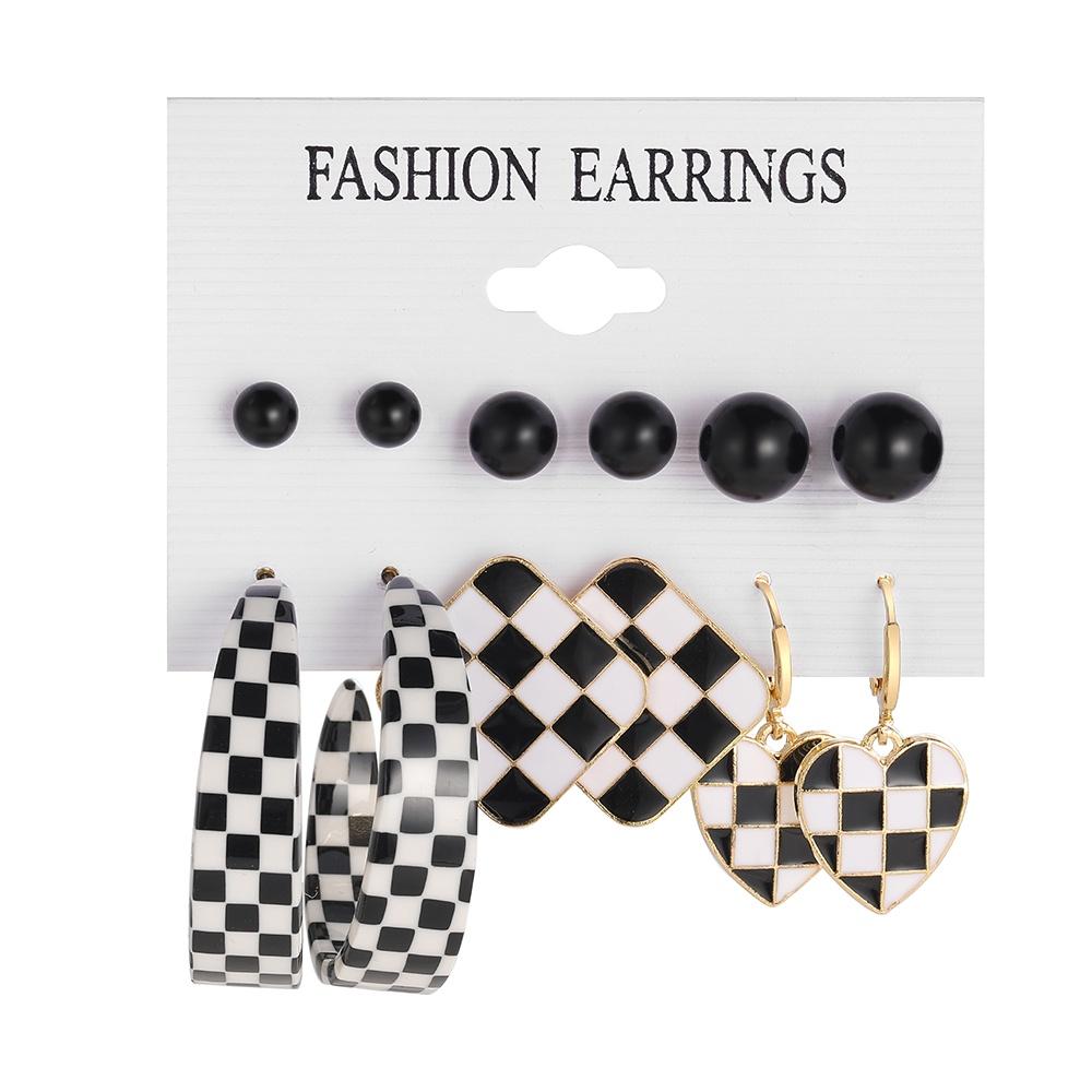 IF ME Fashion Resin   Earrings Set Checkerboard Heart Crystal Butterfly  Earring Women Jewelry Accessories