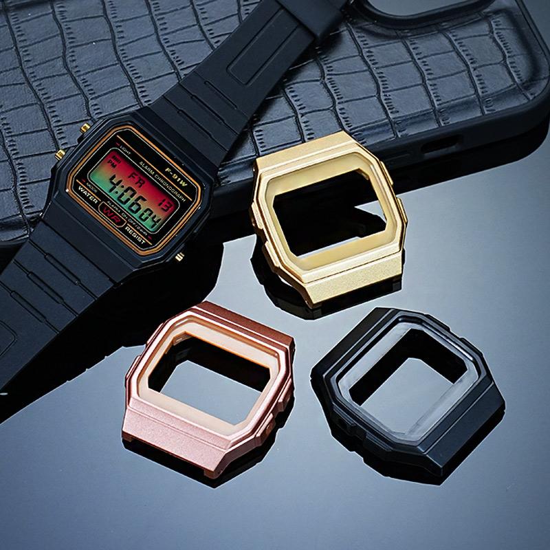 Аксессуары для корпуса часов F91 Мод-кит Для Casio F-91WM F-91WS F91W Запасной корпус Смоляная силиконовая рамка Ремешок для часов Черный Мужчины женщины