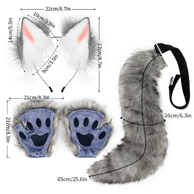 Fox Ear Hairband Beast Tail Halloween Set Beast Paw Simulation Plush Beast Ear Accessories