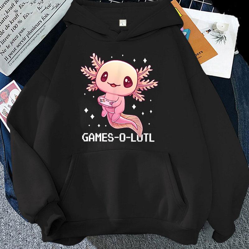 (Толстовка унисекс)Милые игры Solotl Axolotl, толстовки с буквенным принтом для видеоигр, свободные толстовки для женщин, унисекс, с длинными рукавами