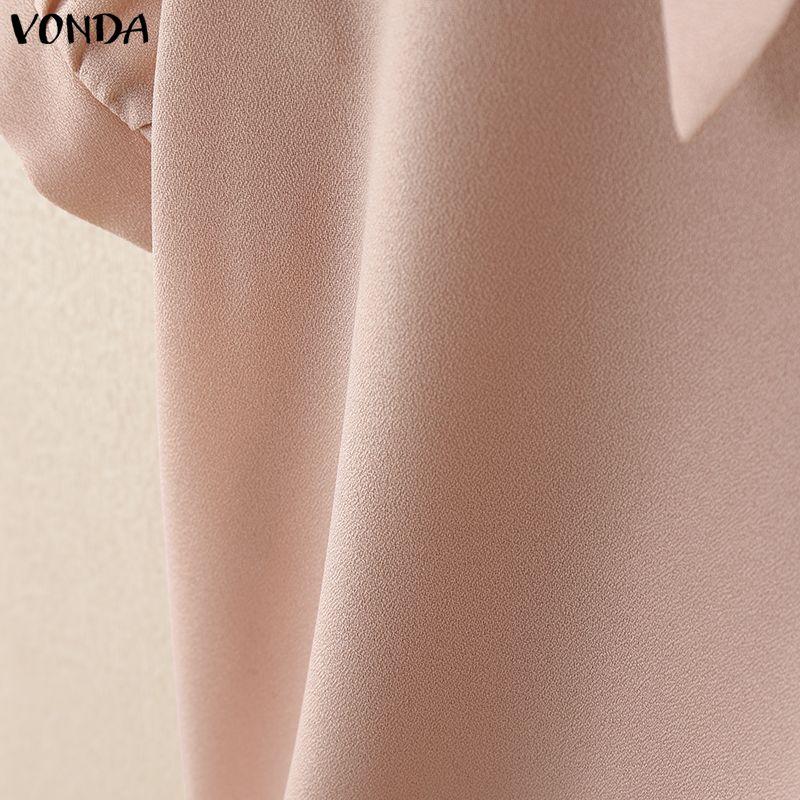 VONDA Женская блузка с лацканами, короткими рукавами, пуговицами, бантом, повседневная, укороченная