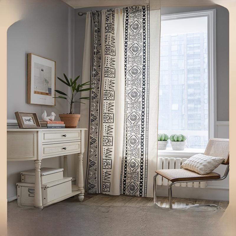 Lexuanxiu Black & White Geometric Bohemian Curtains - Semi-Blackout for Kitchen & Bedroom