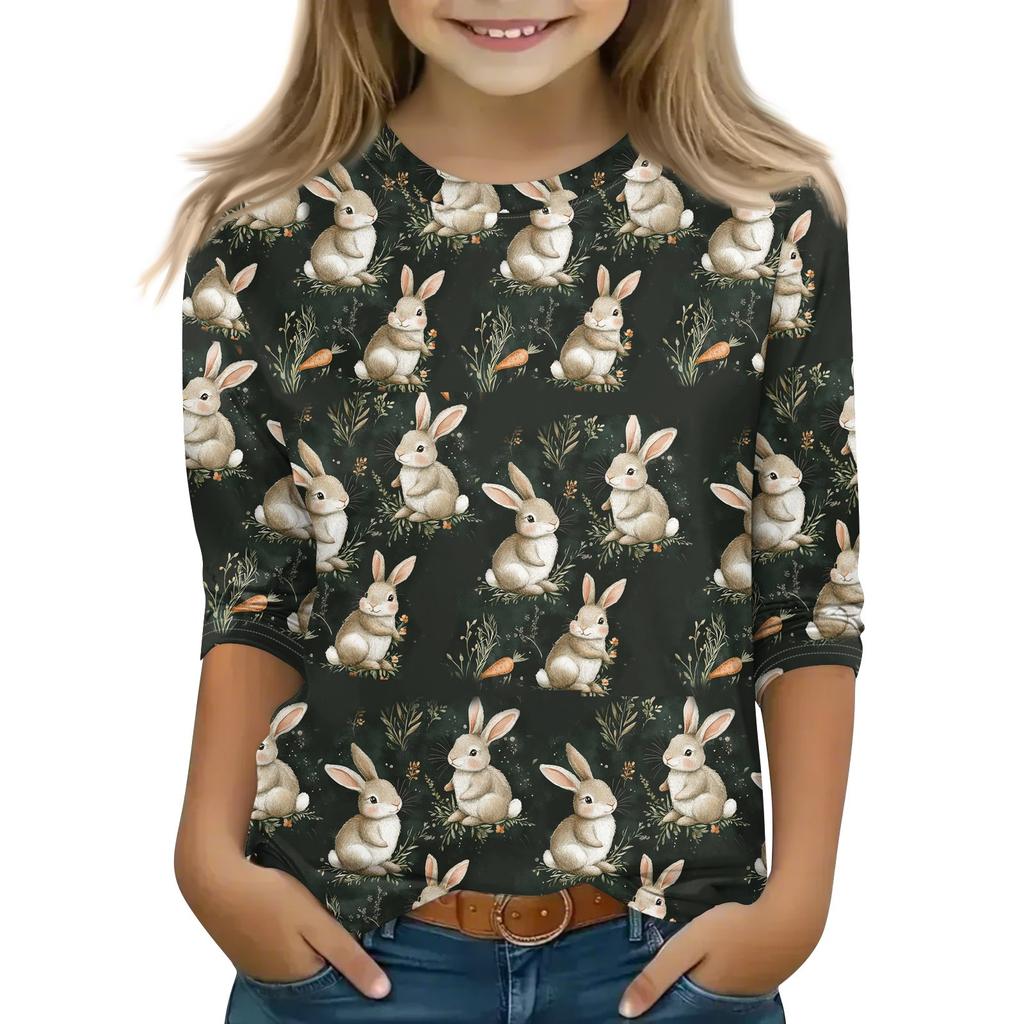 Топы с принтом для девочек 5-16 лет с круглым вырезом и рукавами 3/4 Футболки Модные топы Наряды Футболки