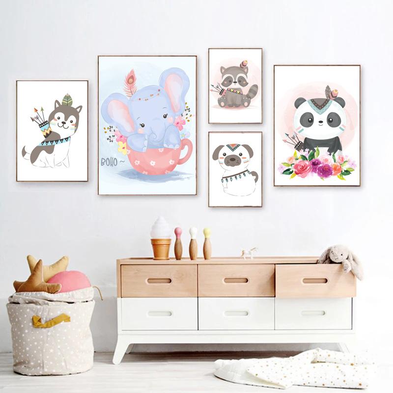Мультфильм Милые Животные Детская Настенная Живопись Холст Картины Плакаты И Принты Настенные Картины Детская Комната Декор Без Рамки