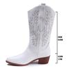 Модные ковбойские сапоги с острым носком и толстым каблуком, женская тенденция 2024 года, модные вышитые зимние туфли для женщин, белые ковбойские сапоги из искусственной кожи
