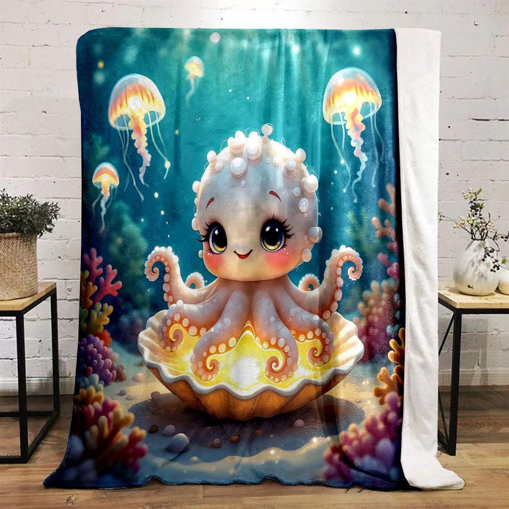 Cute Octopus in Glowing Seashell print blanket soft and cozy perfect for the living room bed sofa or a nap,gift