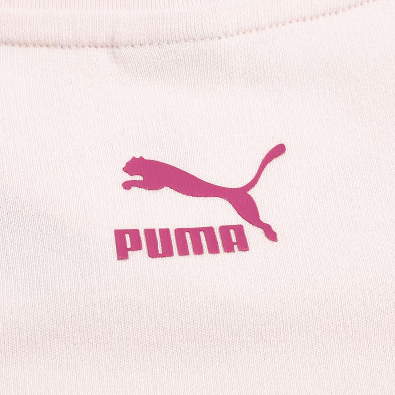 Puma Однотонное платье с принтом логотипа, спортивное, повседневное, удобное, дышащее, свободного кроя, с круглым вырезом и короткими рукавами, женское, платья, Исландия-Розовый 538774-48