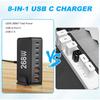 Новое быстрое зарядное устройство Gan USB C мощностью 268 Вт, 6-портовая зарядная станция-концентратор, быстрое компактное зарядное устройство GaN, адаптер питания, совместимое с M