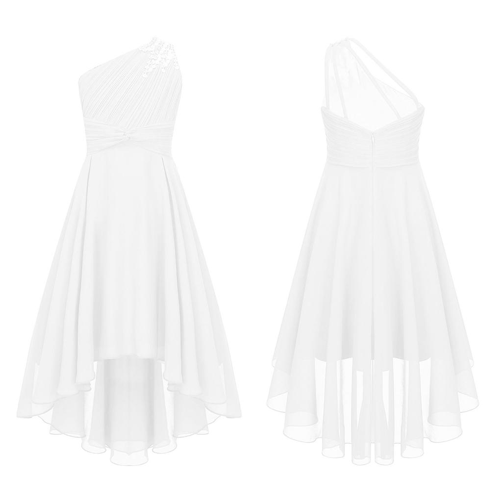 Kids Flower Girls Dress Party Princess Dress One Shoulder High-low Hem Evening Prom Gown