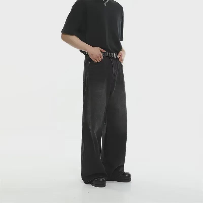 Мужские осенние расклешенные джинсы в стиле ретро: Трендовые свободные брюки прямого кроя с широкими штанинами