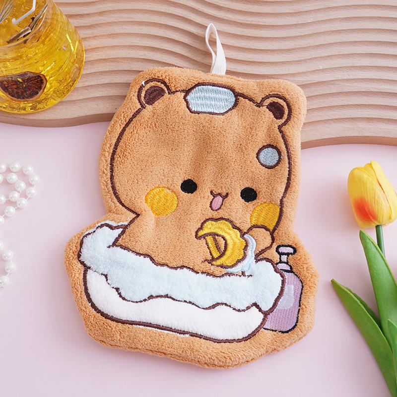 Милое мультяшное банное полотенце Bubu Dudu, двухслойное, плотное, впитывающее, коралловый флис, с петлей для подвешивания, милое мультяшное полотенце для дома