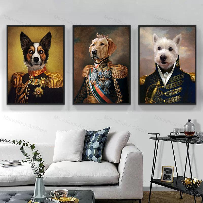 Собака в военной форме Картины на холсте на стене Художественные постеры и принты Классические животные Картины собак Cuadros Домашний декор