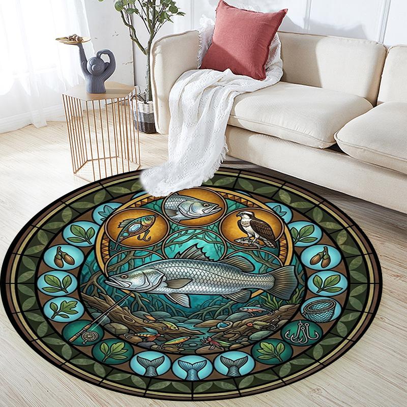 Marine Life Glass Round Area Rug Under Office Chairs Bedroom Living Room Home Decor
