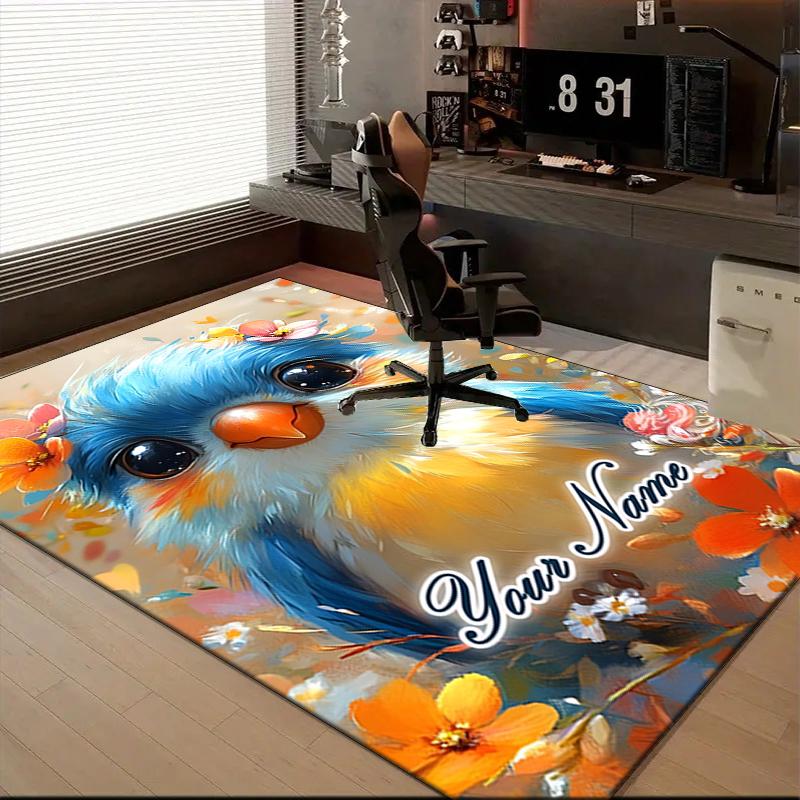 1PC Custom Name Blue Bird Fantasy Theme Floor Mat Ideal for Living Room, Game Rooms, Office, Bedroom, Office Floor Mat , Floor Mats for Home