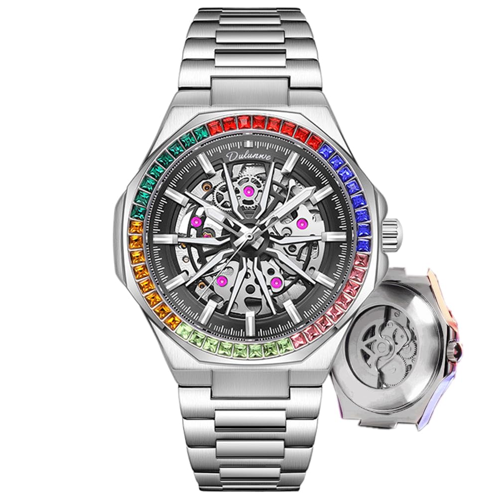Мужские часы с автоматическим механизмом, корпус из нержавеющей стали, сапфировое стекло, механические наручные часы, полый скелет