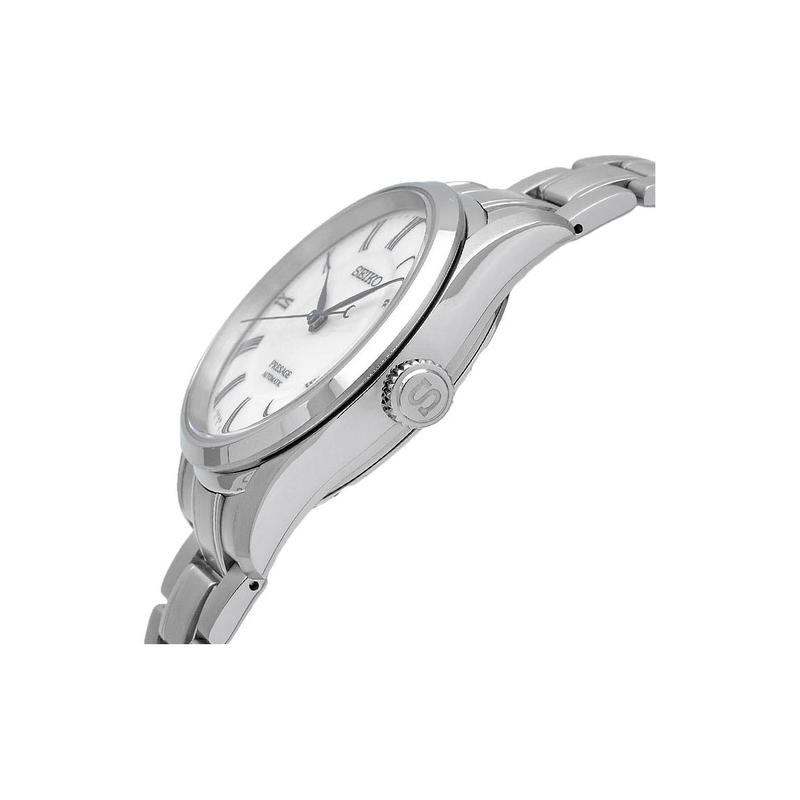 Seiko Антимагнитные 100м Водонепроницаемые Механический механизм Стальной ремешок Мужские часы Белый циферблат SARX095