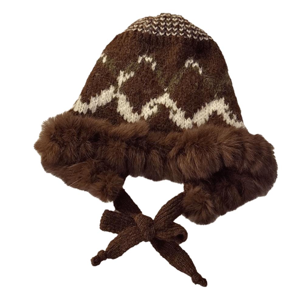 Windproof Faux Fur Lei Feng Hat Ethnic Style Pullover Beanie Hat Knitted Plush Hat  Autumn Winter