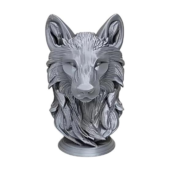 3D-печатная фигурка головы волка, реалистичная статуэтка головы волка на круглой подставке, скульптура головы дикого животного для дома, офиса, книжной полки