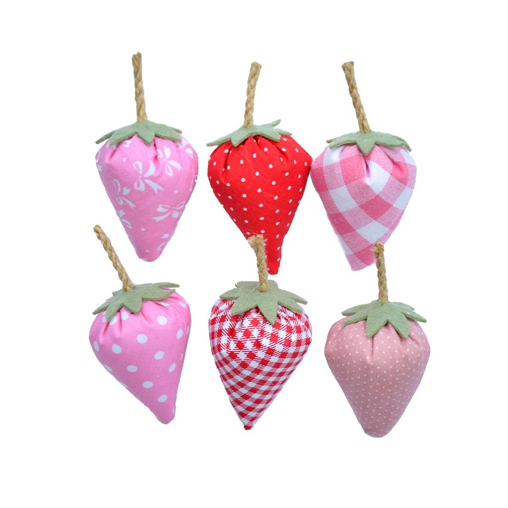 6Pcs Fabric Strawberry Handmade Artificial Strawberry Vintage Strawberries Bowl Fillers for Farmhouse Spring Decorations