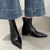 Женские кожаные ботильоны с острым носком, элегантные туфли на среднем каблуке, женская обувь 2025 года, зимние туфли-лодочки в стиле ретро, удобные ботинки челси, женские ботинки