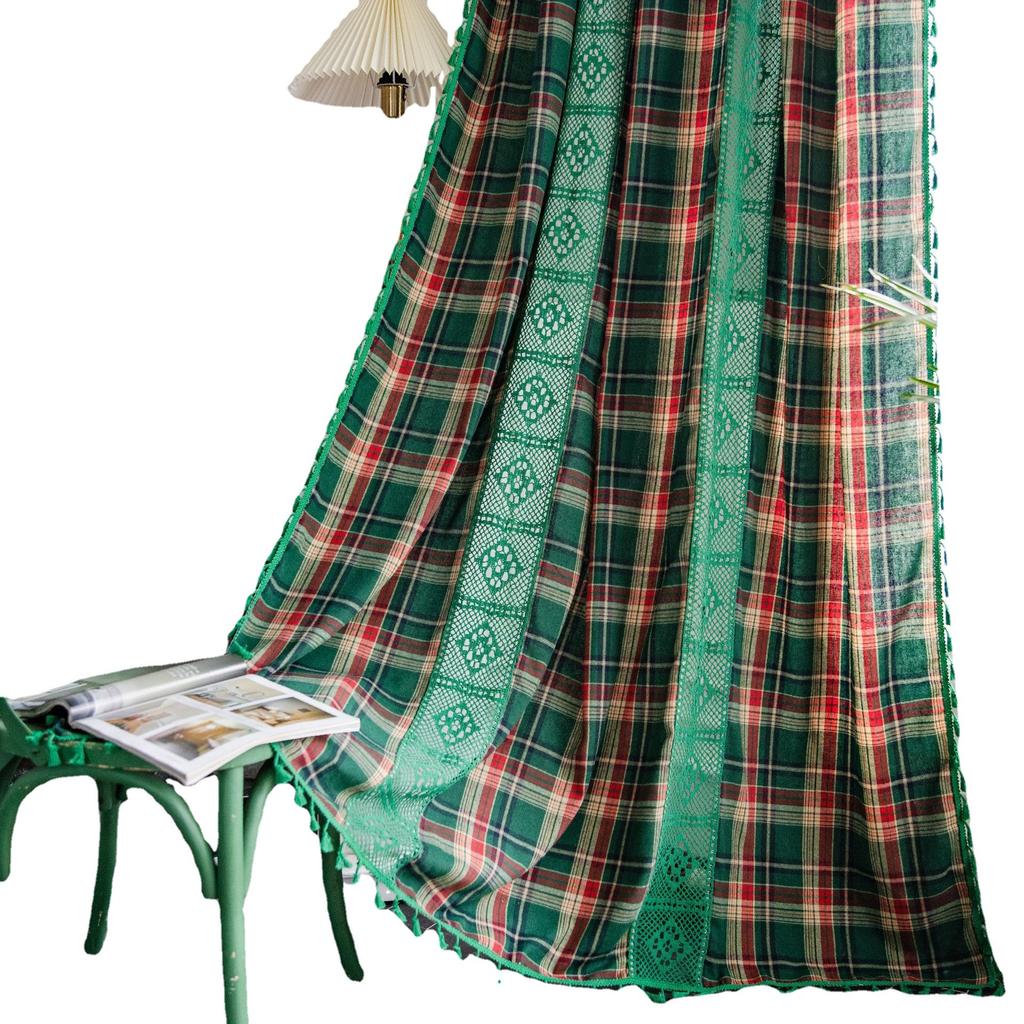 Штора Зеленая Клетка Лоскутное Плетение Американская Готовая Кухонная Штора Штора для Эркера Полузатемняющая Штора