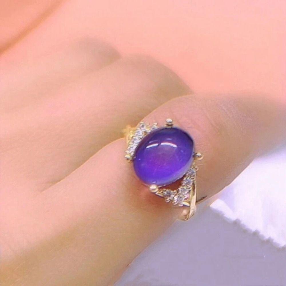 Oval Retro Adjustable Mood Rings Moon Stone Color Changing Mood Ring Changing Color Ring  Couples