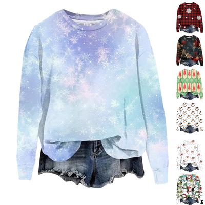 Женская модная рождественская принтованная толстовка с длинным рукавом и круглым вырезом