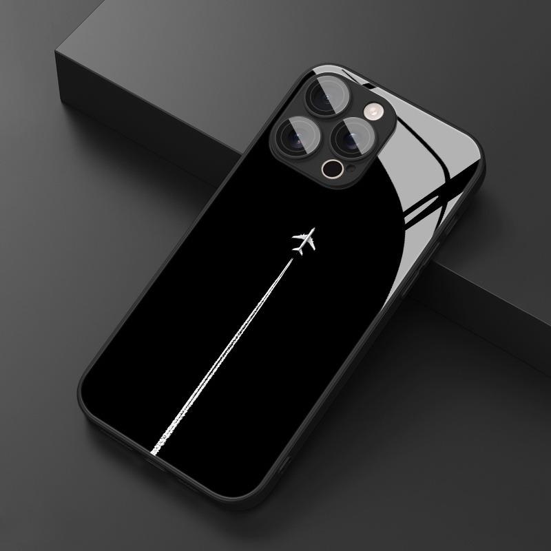 Закаленное стекло с рисунком следа самолета в небе Черный жесткий чехол для телефона для Samsung Galaxy S25 S24 S23 Ultra Plus FE