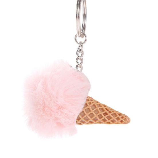 Fluffy Ice Cream Pompom Ball Charm Key Ring Holder Keychain Car Bag Pendant
