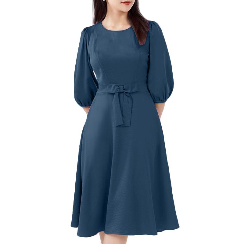 ZANZEA Женское повседневное платье с круглым вырезом и коротким рукавом