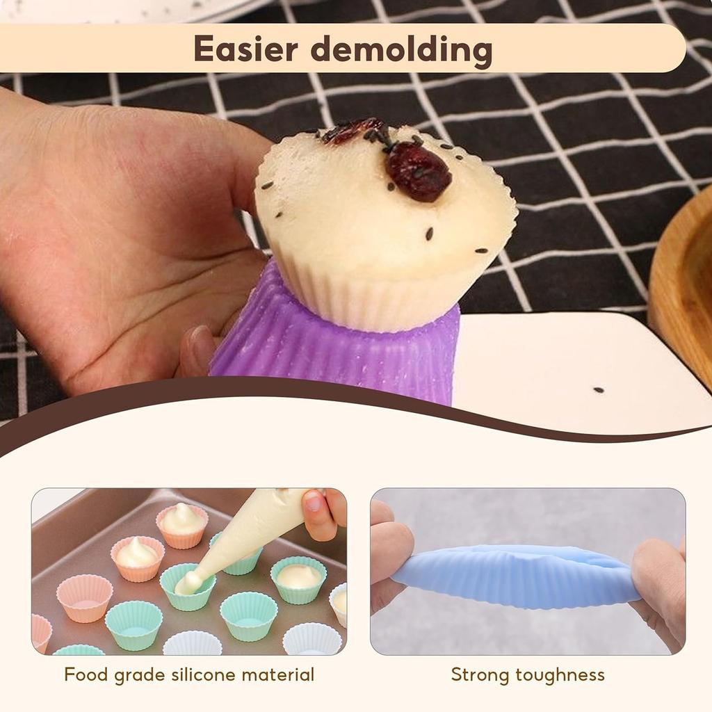 24-Cavity Silicone Muffin Pan Set, Axroad Mall, Nonstick Baking Cups, Oven Safe -30°C to +230°C, Easy Release Reusable Multicolor