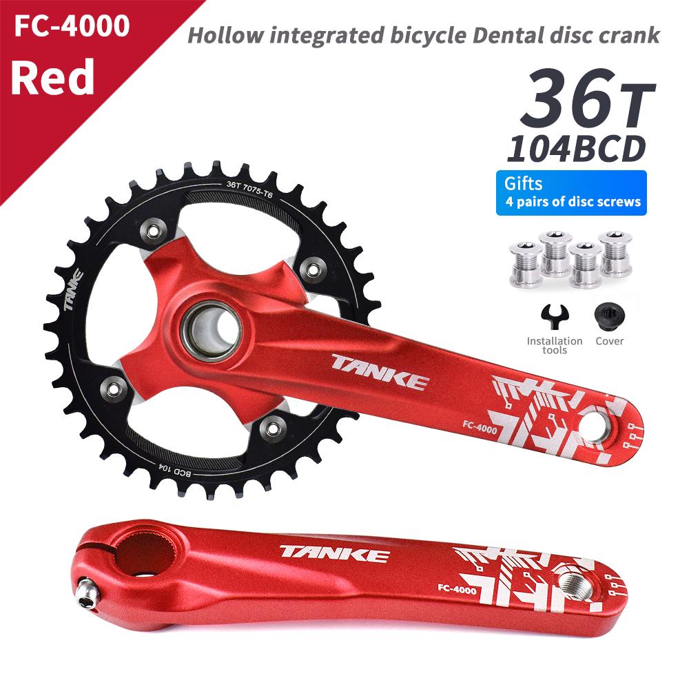 TANKE Crankset 170MM Bicycle Chainring Hollow Integrated Crankset 104 BCD Narrow Wide Bike MTB Crown Square Hole Sprocket Crank
