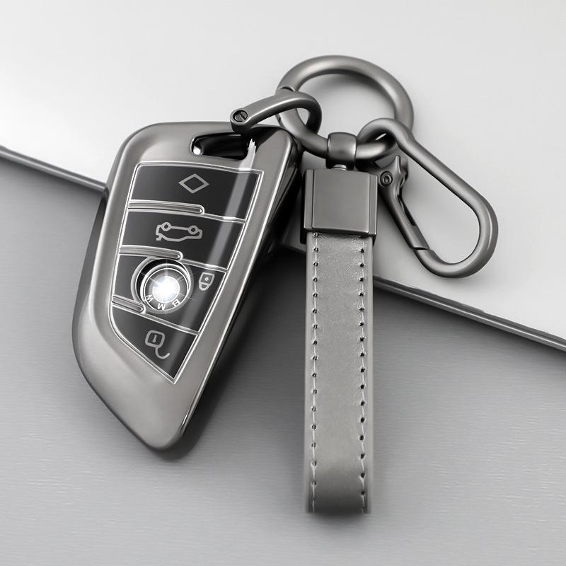 B-Class Car Key Case: Compatible with New 5, 3, 1, 7 Series, X5, X1, X2, X3 - Titanium Gold Gray Key Bag