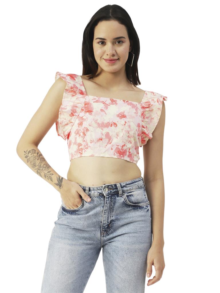 Moomaya Женский укороченный топ, квадратный вырез, рукава-крылышки, короткий хлопковый топ