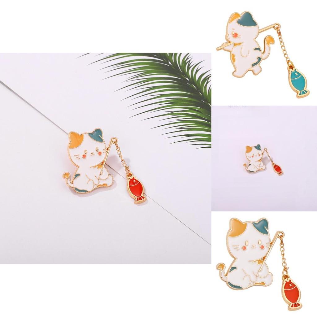 Причудливая мультяшная металлическая брошь «Кот и рыба» Восхитительная декоративная булавка для свитеров и курток Идеальный подарок для всех