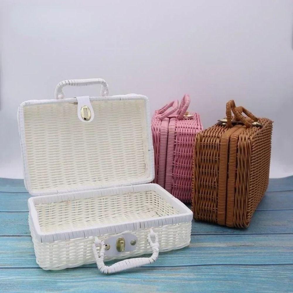 Household Rattan-like Finishing Box Straw Cosmetic Storage Box New Woven Rattan Basket
