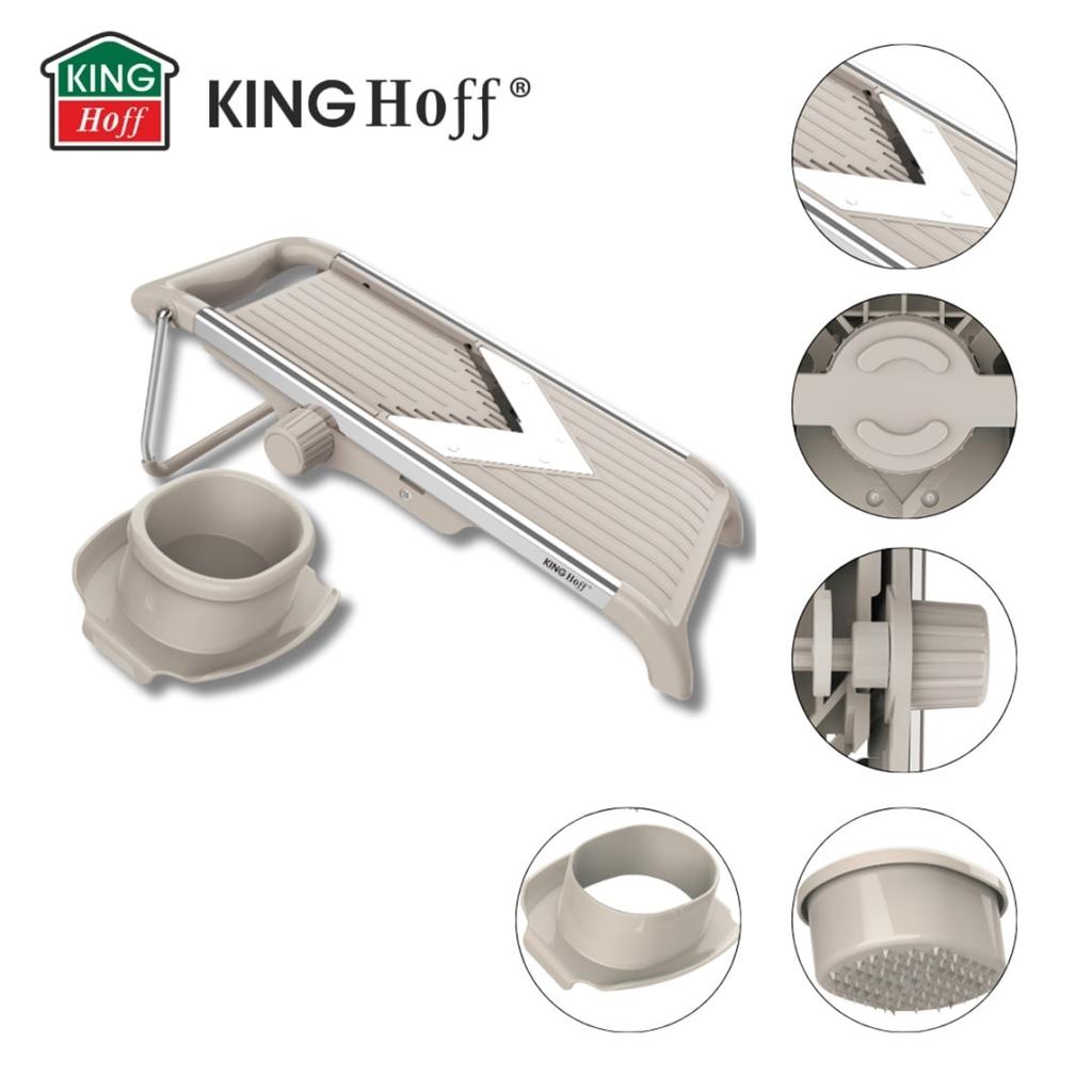 KINGHOFF KH-2006 Mandoline Slicer, Stainless Steel, Adjustable Thickness, Gray, 30x13.5x11.5cm, with Pusher