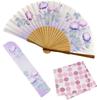 Stylish Folding Fan with Pouch and Handkerchief Set Glory [Osaka Choseido] Women's (Flower Poem) (Morning (Purple))