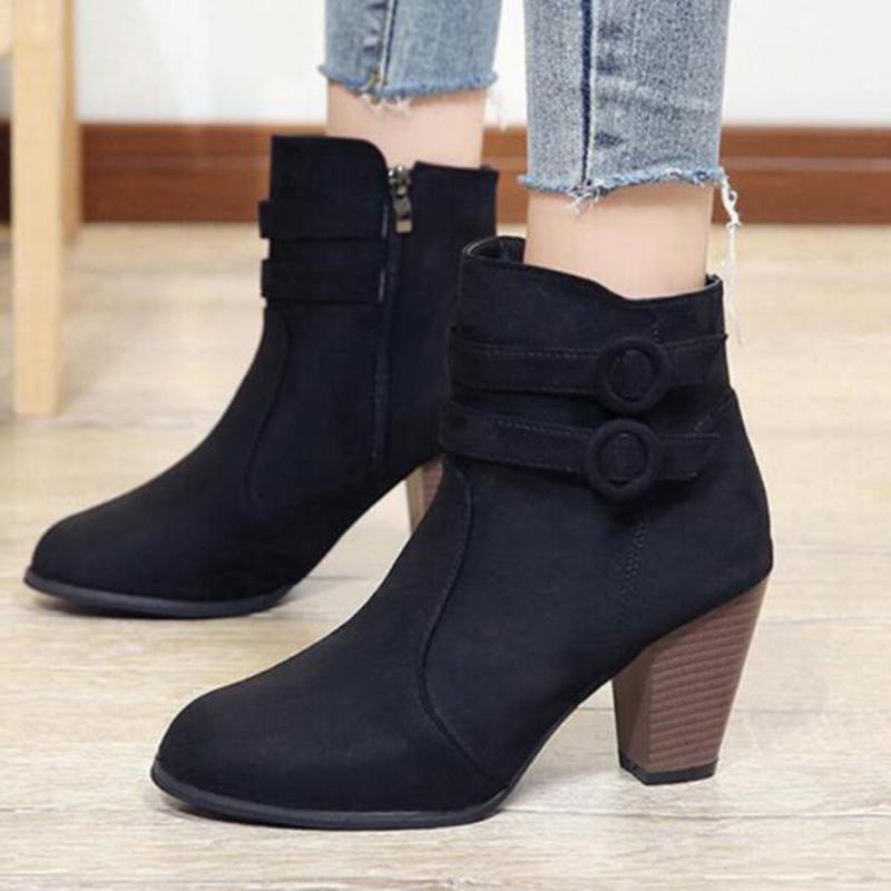 Женские ботинки на открытом воздухе на блочном каблуке, весенне-осенне-зимняя винтажная женская обувь на высоком каблуке
