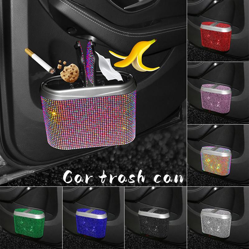 Блестящие стразы, автомобильный ящик для мусора, мусорный бак для автомобиля, пылезащитный чехол с двойной крышкой, чехол для хранения мусора, автомобильное мусорное ведро для автомобиля