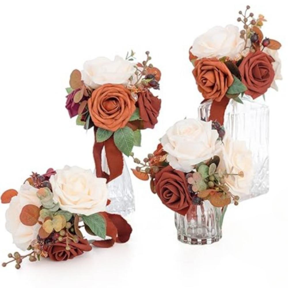 4 букета готовых маленьких цветочных свадебных цветов из пыльной розы, мини-букеты для подружек невесты, центральные украшения для свадебного стола и подружек невесты