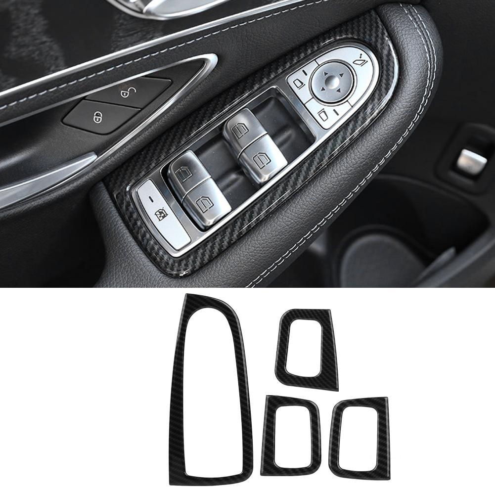 4Pcs Carbon Fiber Style Car Window Lift Switch Button Cover Trim for Mercedes Benz C Class W205