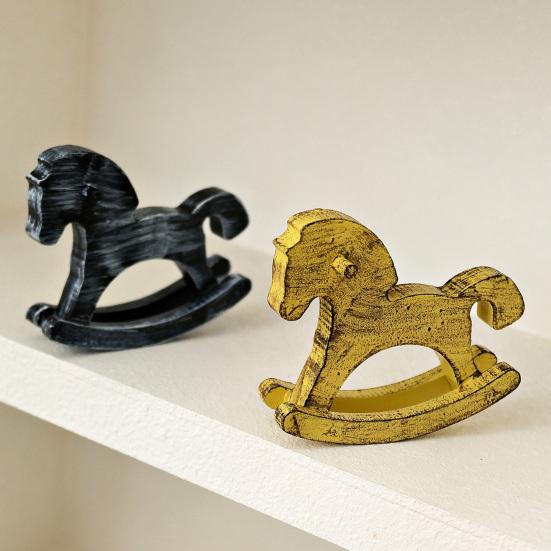 Расписанная вручную деревянная фигурка лошадки-качалки, винтажная миниатюрная статуэтка лошадки-качалки, украшение для дома, офиса, гостиной, настольный декор