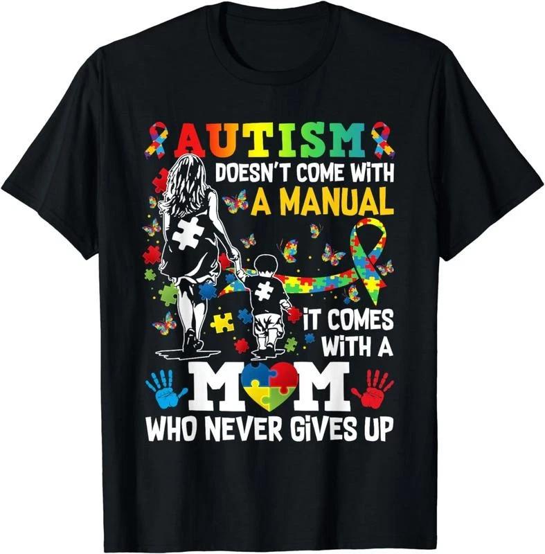 100% Cotton Autism Mom Awareness Graphic Tee Women Casual Fitted Daily Wear Top