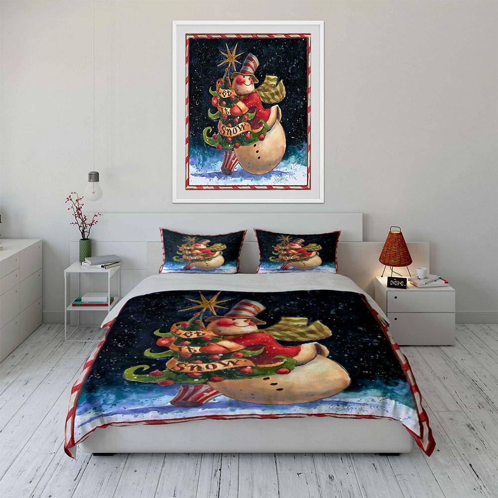 Let It Snow Snowman Painting Bedding Duvet Cover Set Duvet Cover Pillowcases (1*Duvet Cover 2*Pillowcases, without duvet insert)