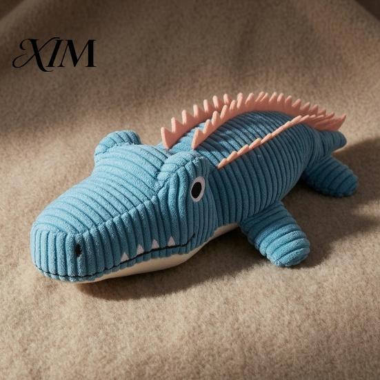 Interactive Play Toys for Indoor Outdoor Use Corduroy Crocodile Dog Toy, Squeaky Plush Chew Soft Puppy Teething Stuffed Animal Small to Medium