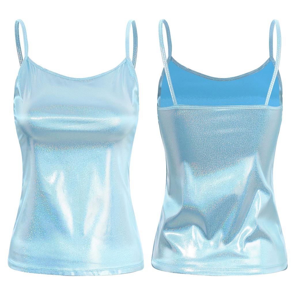 Клубная одежда, топ на бретельках из лакированной кожи, женский топ без рукавов на тонких бретелях, майка, жилет