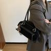 Autumn Retro Suede Portable Bowling Bag Women's 2025 New Niche Underarm Bag Large-capacity Shoulder Bag