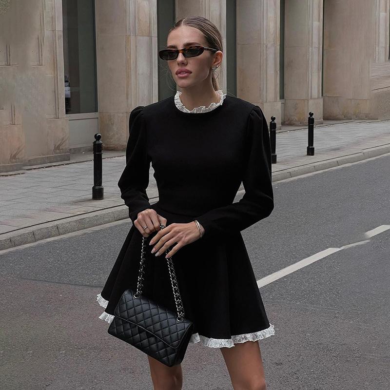 Сплайс кружевное мини-платье для женщин с высокой талией, узкие элегантные платья, женское свадебное ретро-платье, темпераментная женская одежда, новинка